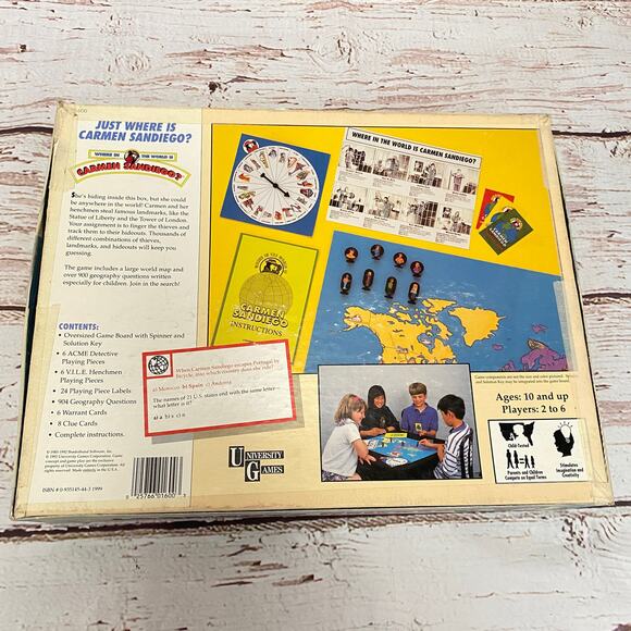 Vintage 1992 Where In The World Is Carmen Sandigeo Board Game - Picture 2 of 4